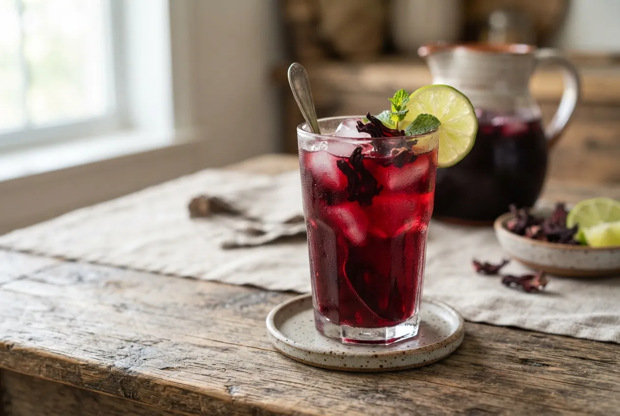 Agua fresca de jamaica y limón para refrescar el verano