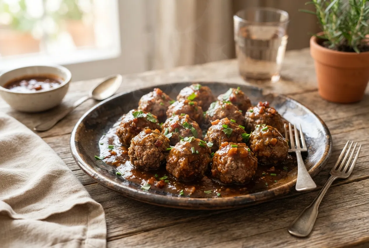 Albóndigas de carne y panceta en salsa barbacoa casera