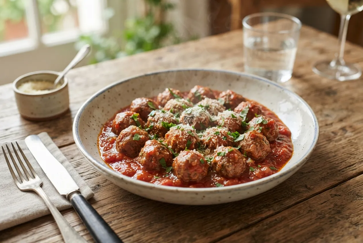 Albóndigas caseras de carne vacuna con salsa de tomate