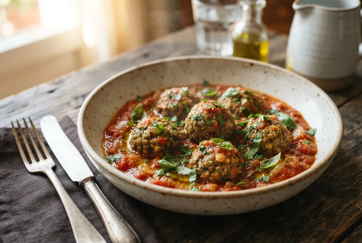 Albóndigas de lentejas con salsa de tomate casera