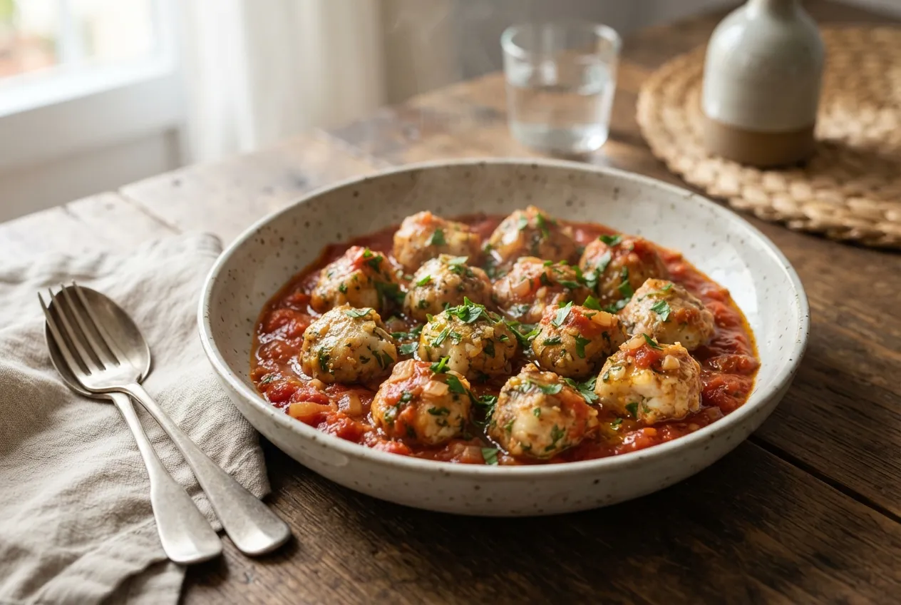 Albóndigas de pescado con salsa de tomate para un plato distinto