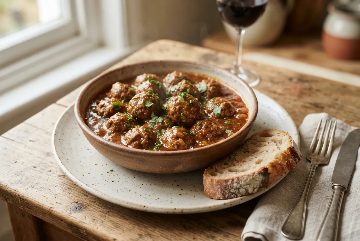 Albondigas en salsa española con pan casero