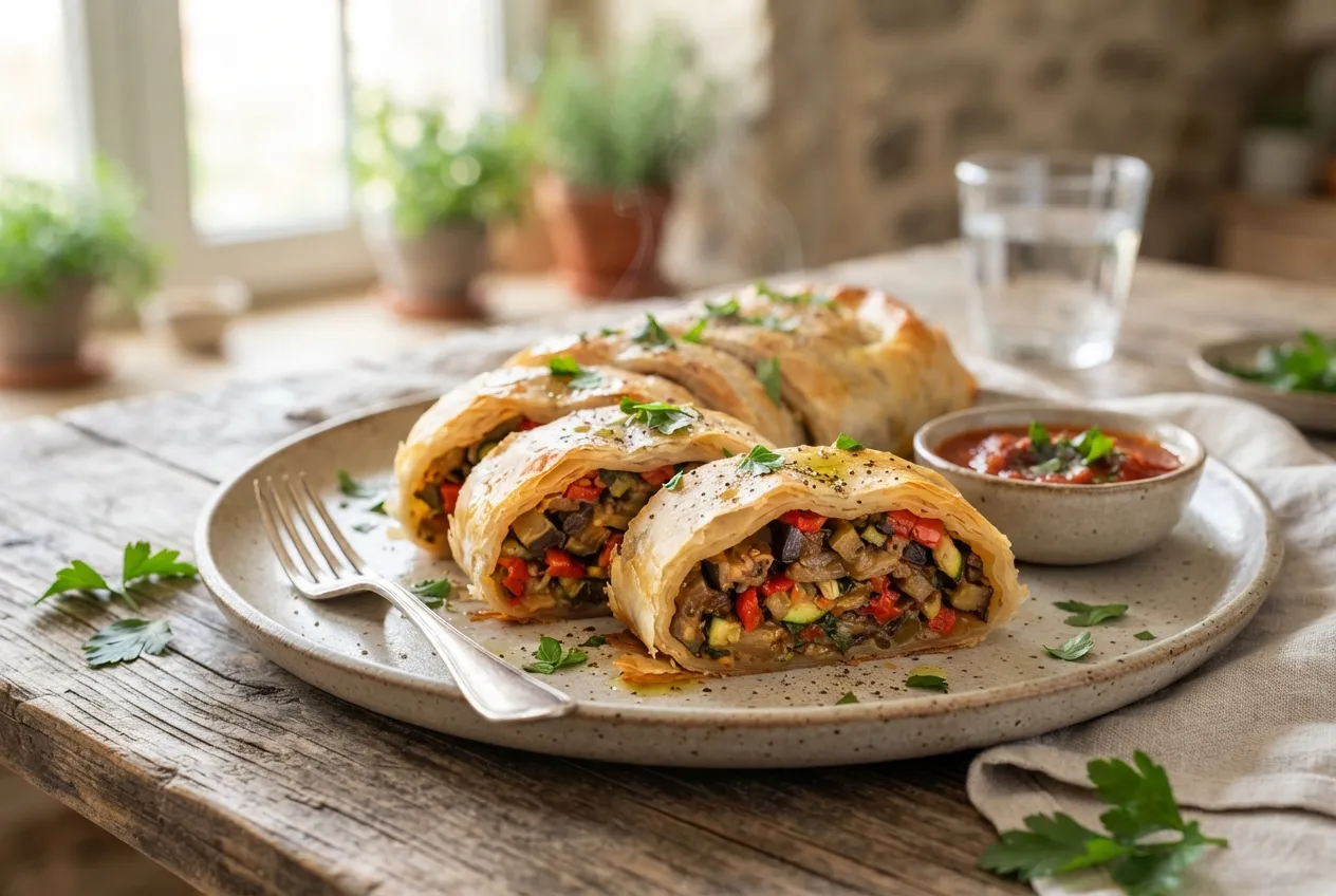 Arrollado de verduras con masa casera para picada