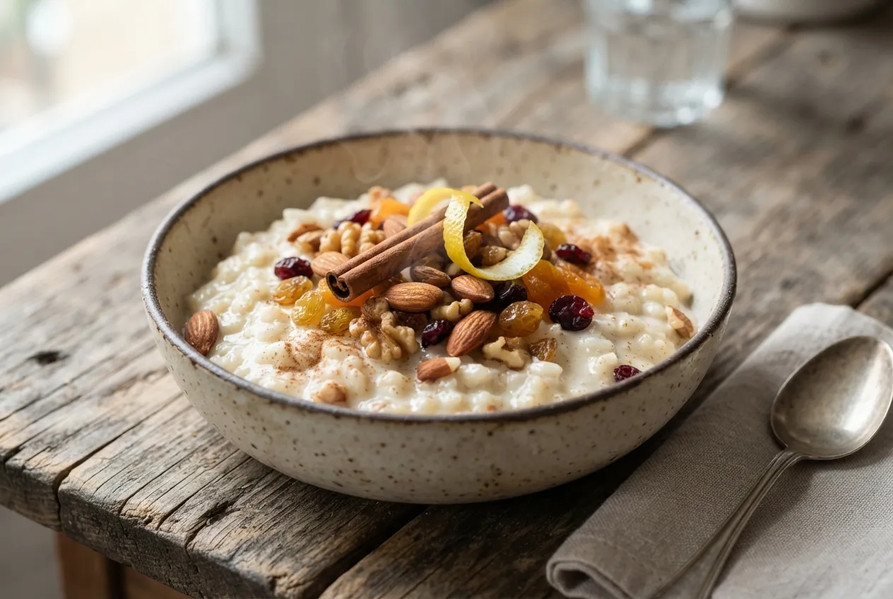 Arroz con leche vegetal y frutas secas para el postre