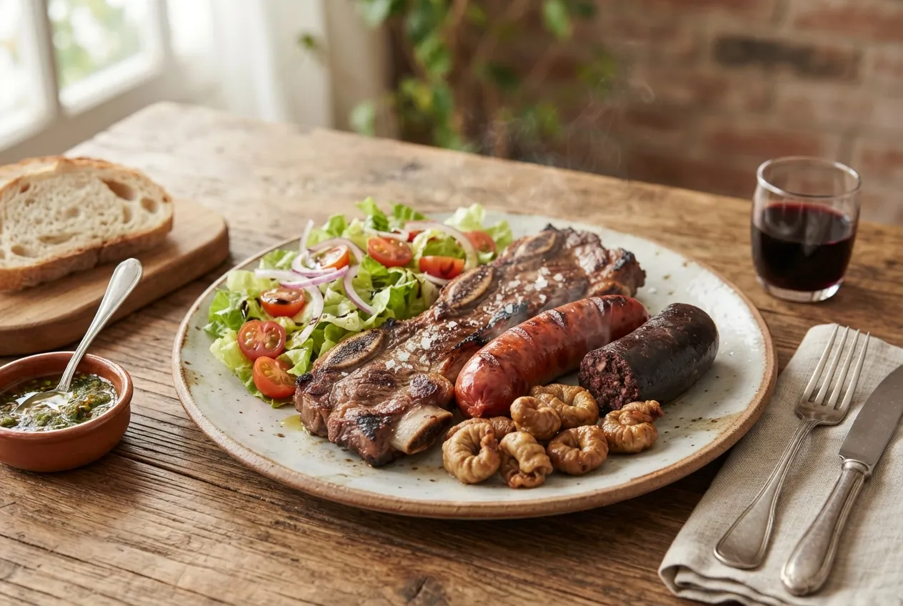 Asado argentino con achuras y ensalada para el fin de semana