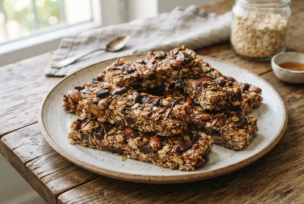 Barras de cereal caseras con avena y chocolate