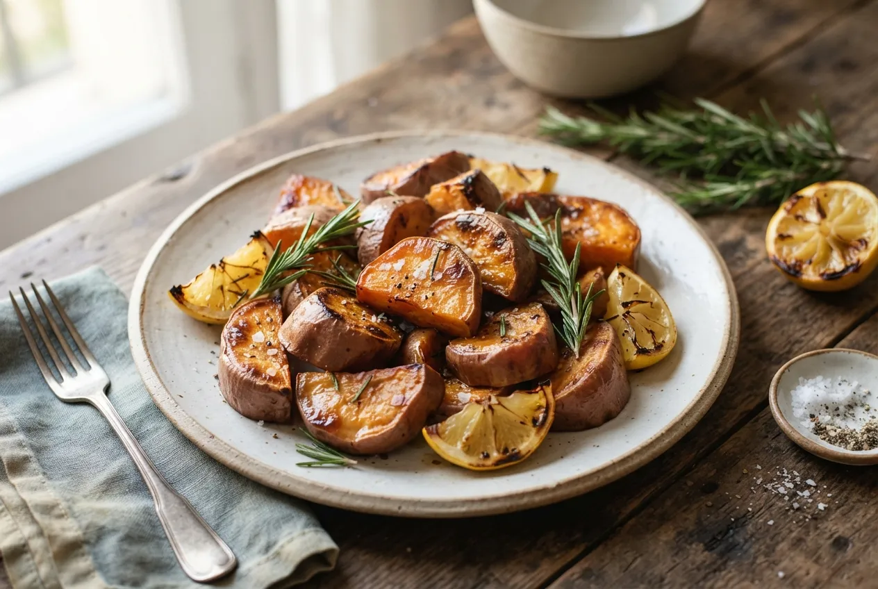 Batata al horno con romero y limón sin aceite
