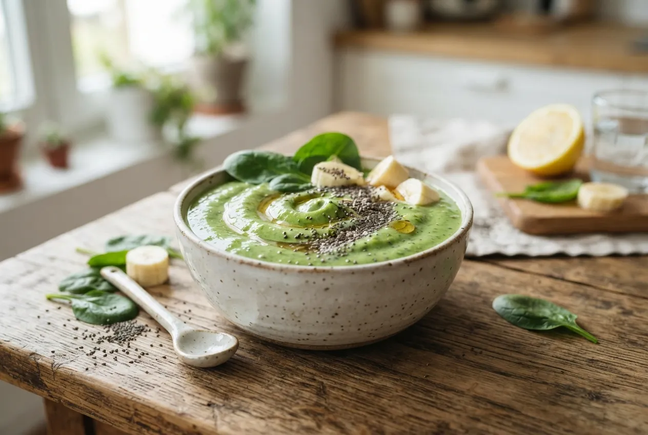 Batido verde con espinaca, banana y semillas de chía