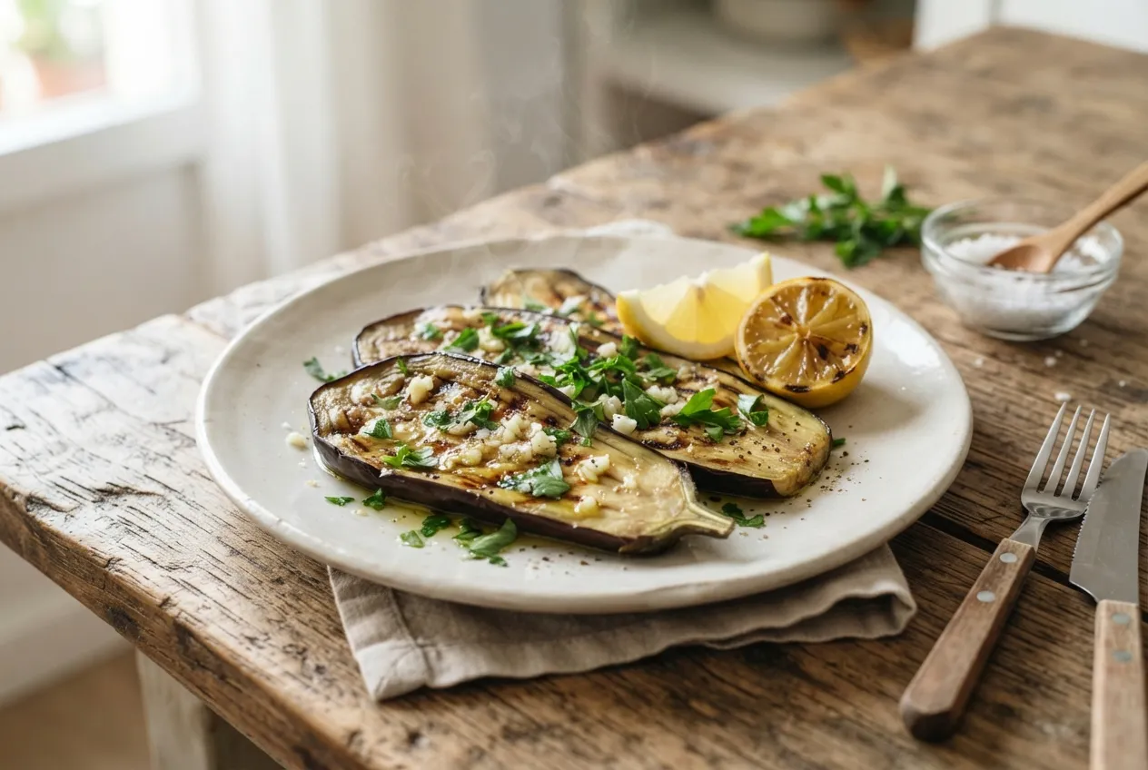 Berenjenas grilladas con limón, ajo y perejil