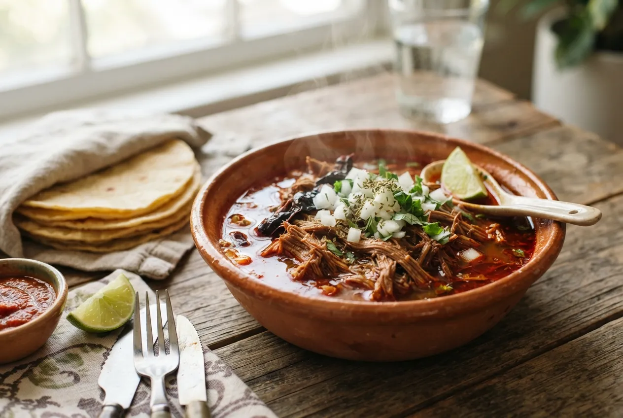 Birria de res al estilo Jalisco con tortillas de maíz