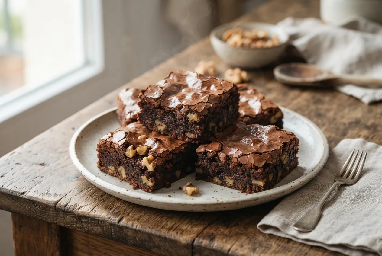 Brownies caseros de chocolate con nueces