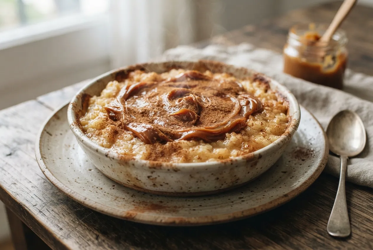 Budín de arroz con dulce de leche y canela