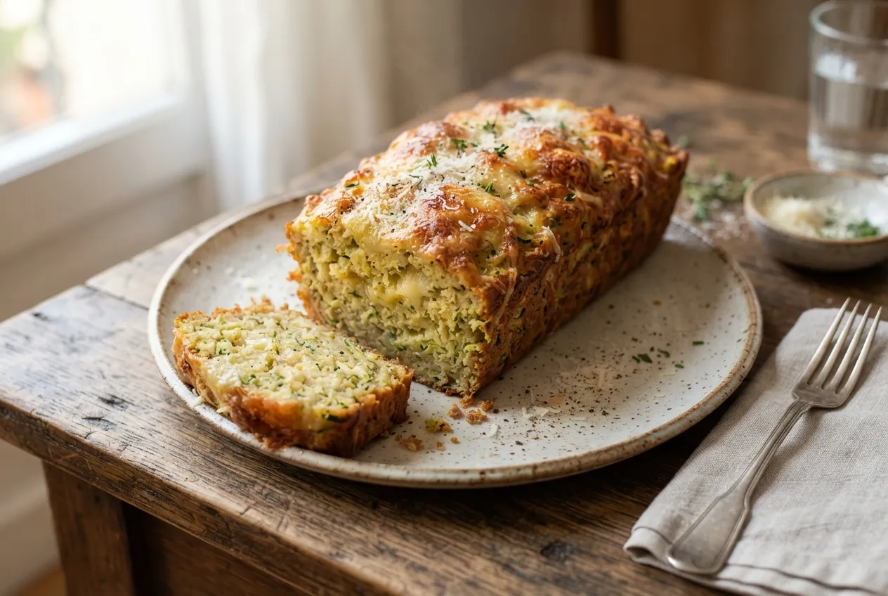 Budín salado de zucchini con queso y hierbas