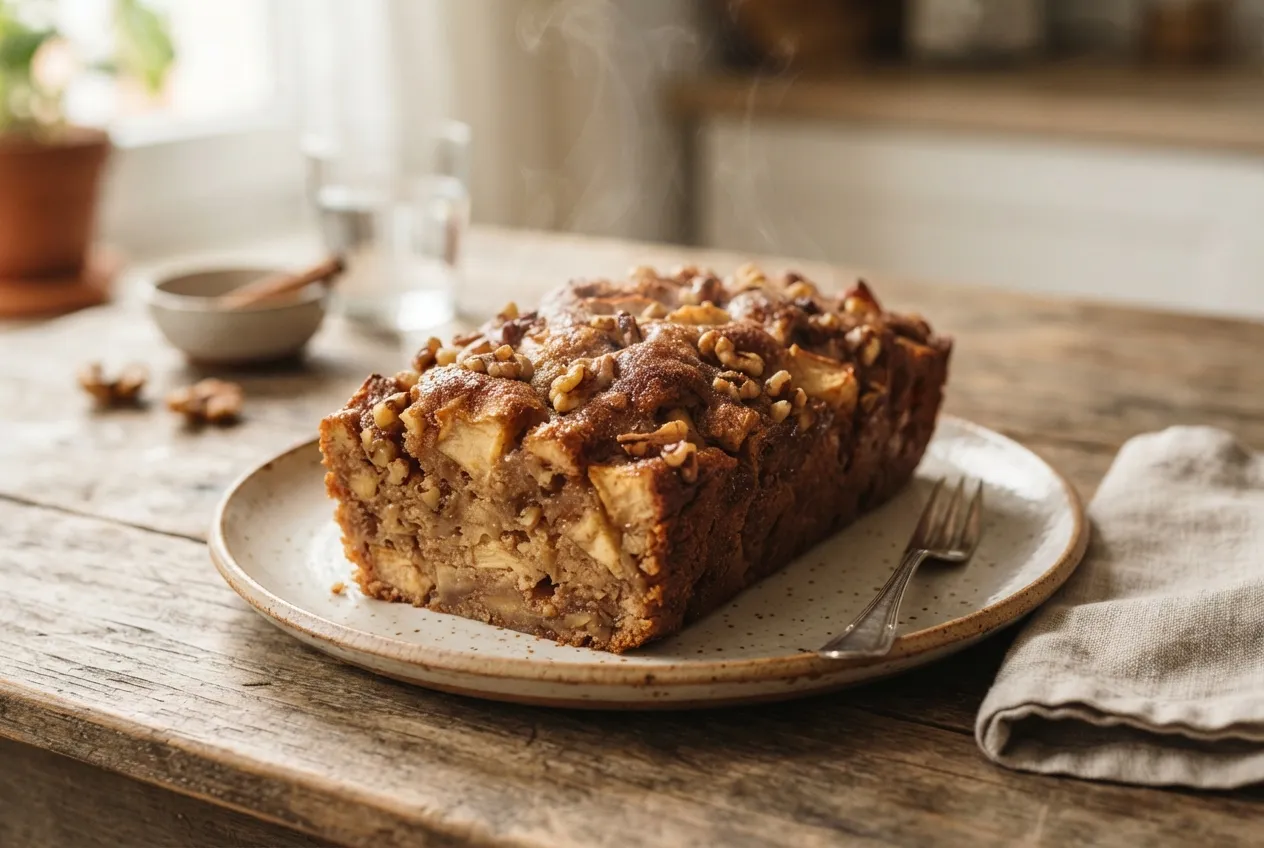 Budín vegano de manzana con nueces sin huevo ni leche