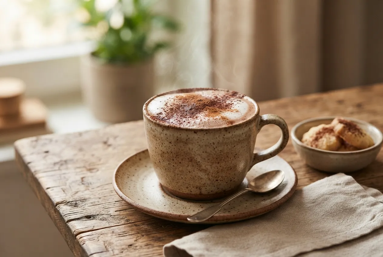 Café Báltico con leche y cacao para desayuno caliente