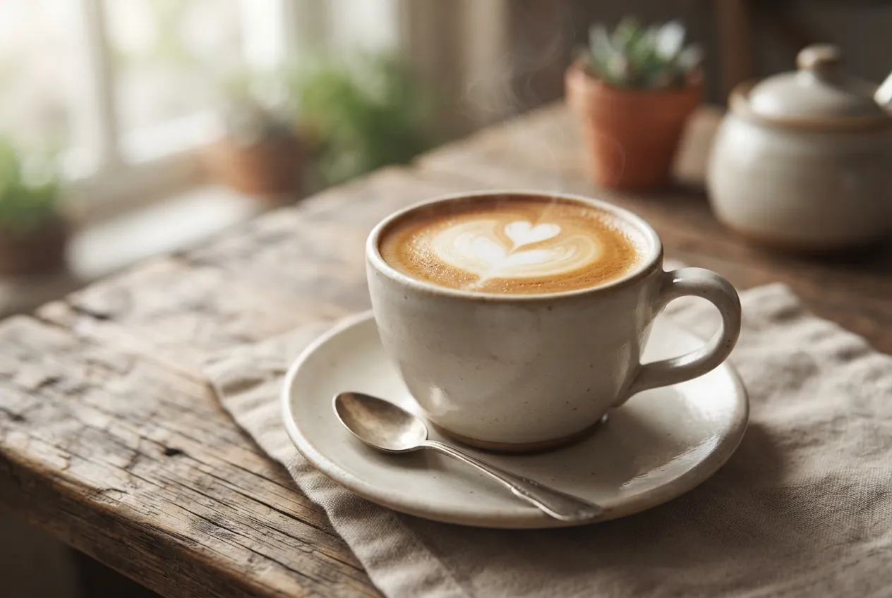 Café cortado con leche espumosa para la mañana