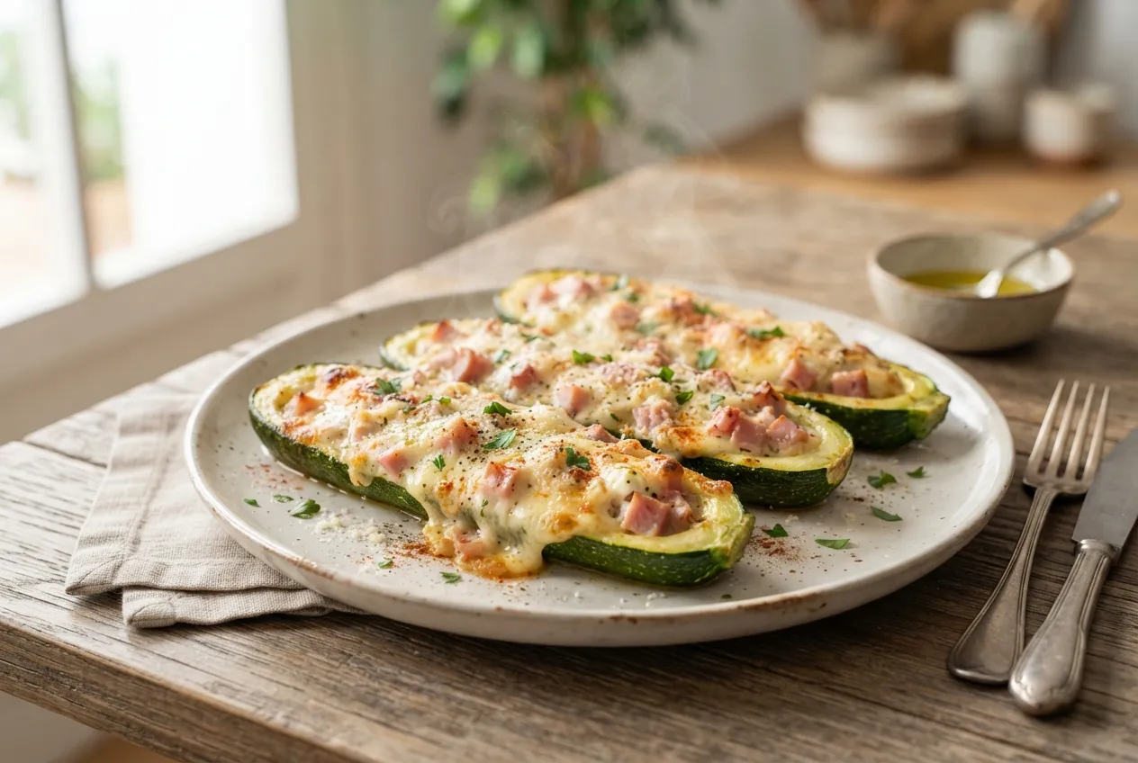 Calabacines rellenos de queso y jamón en air fryer