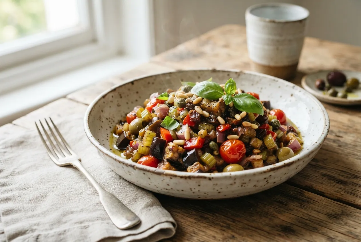 Caponata siciliana: guiso frío de berenjenas y apio