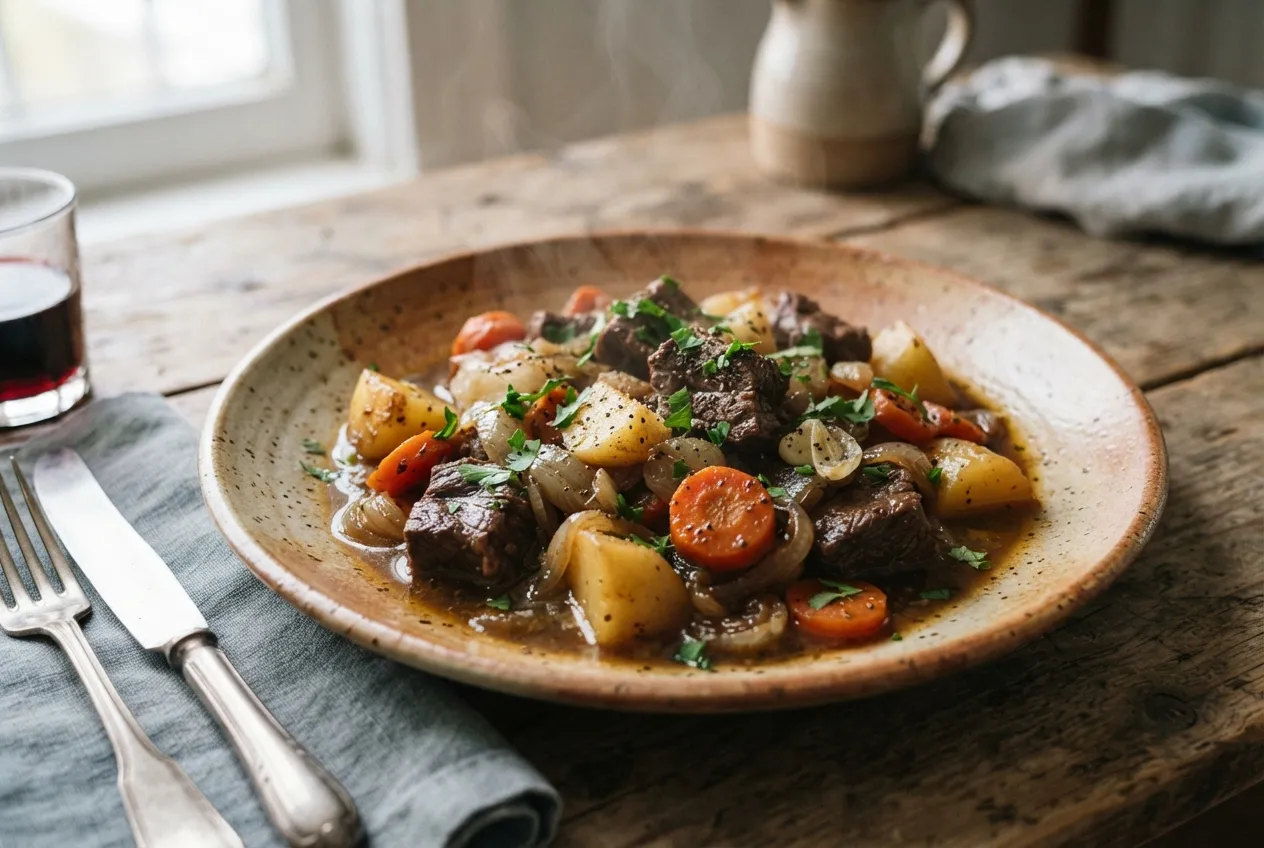 Carne al disco con papas, zanahoria y cebolla