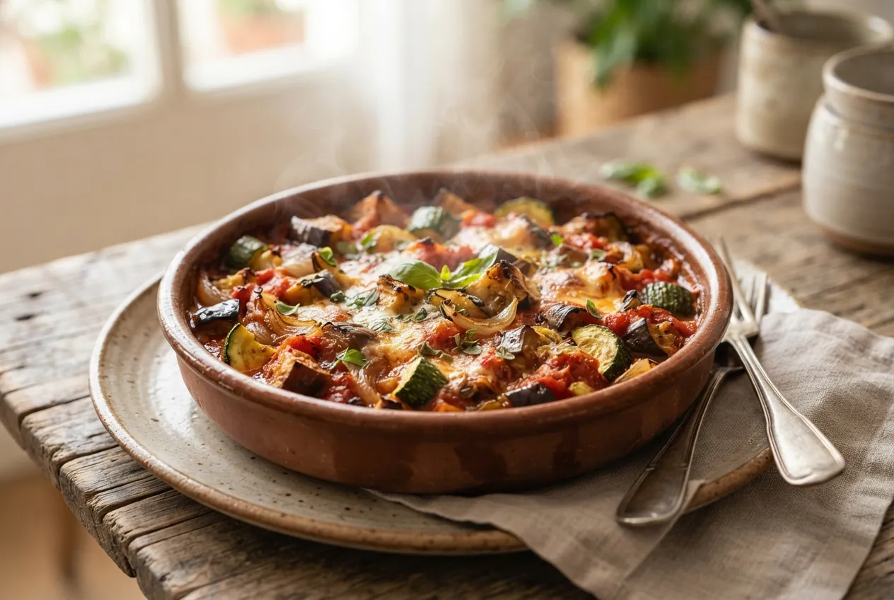 Cazuela de berenjenas y zapallitos al horno