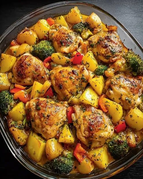 Cazuela de pollo al horno con verduras y papas