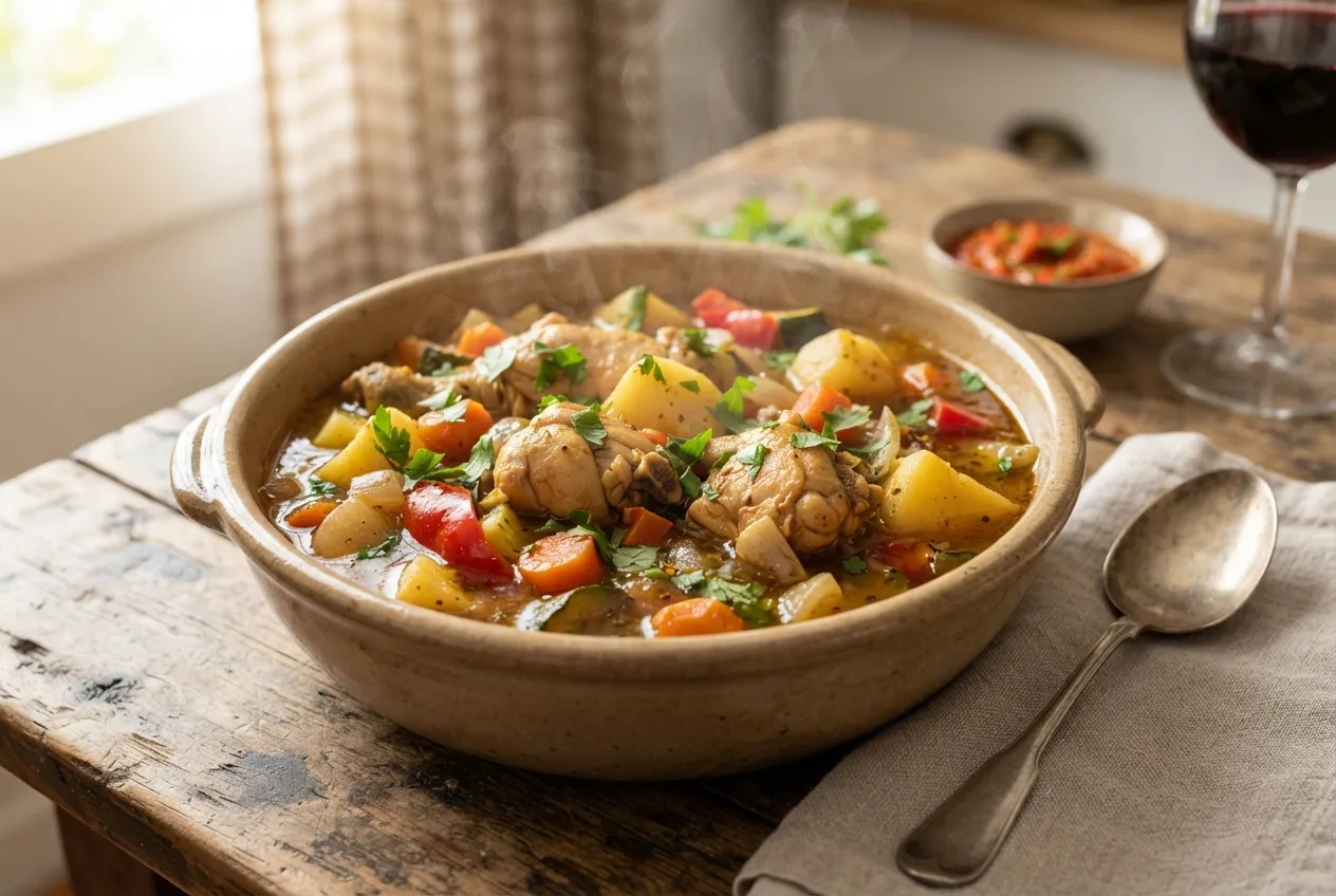 Cazuela de pollo con verduras y papas para invierno