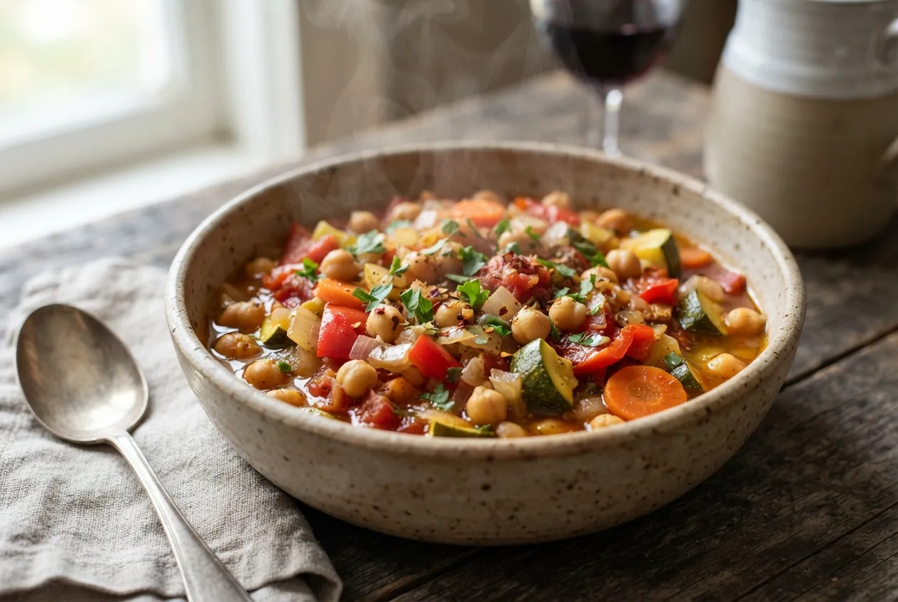 Cazuela de verduras con garbanzos y especias argentinas