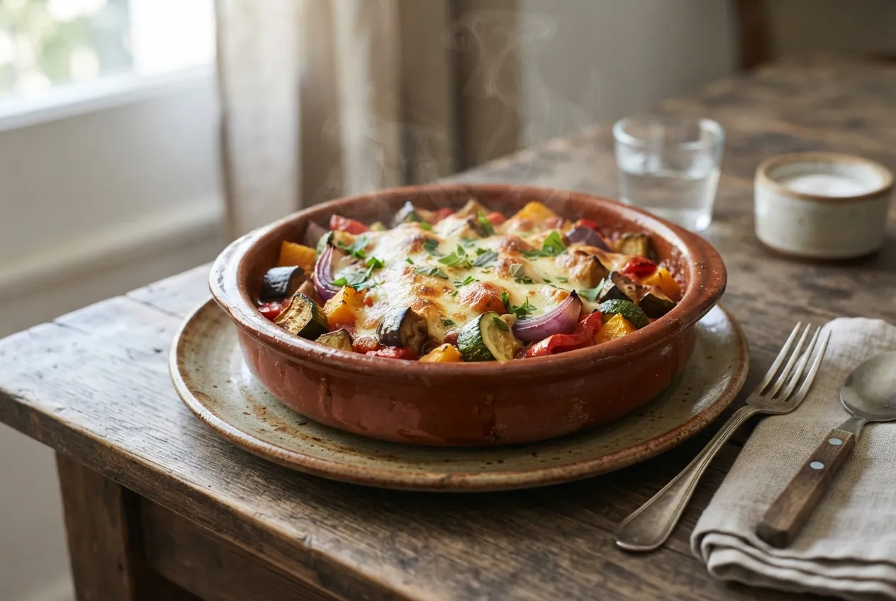 Cazuela de verduras al horno con queso gratinado