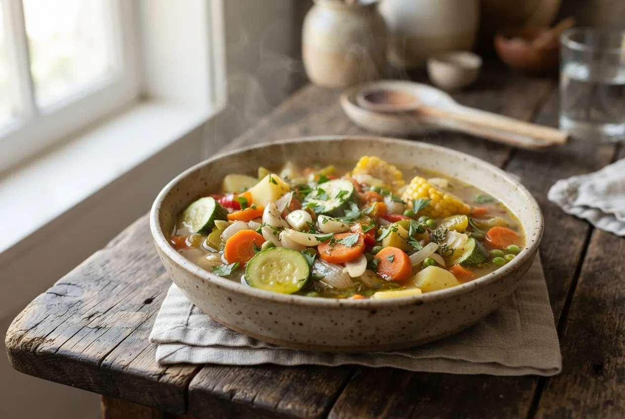 Cazuela de verduras con zapallitos, zanahoria y cebolla