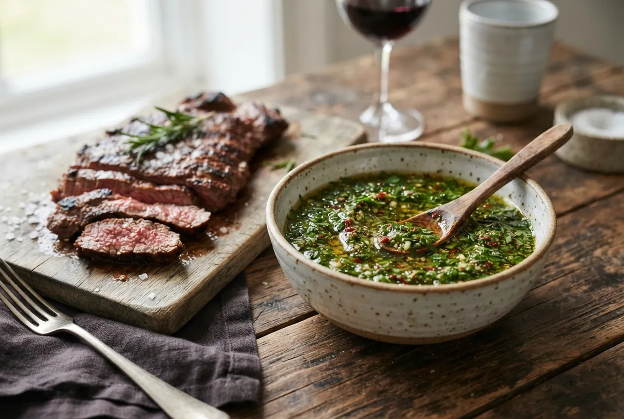 Chimichurri casero para acompañar carnes a la parrilla