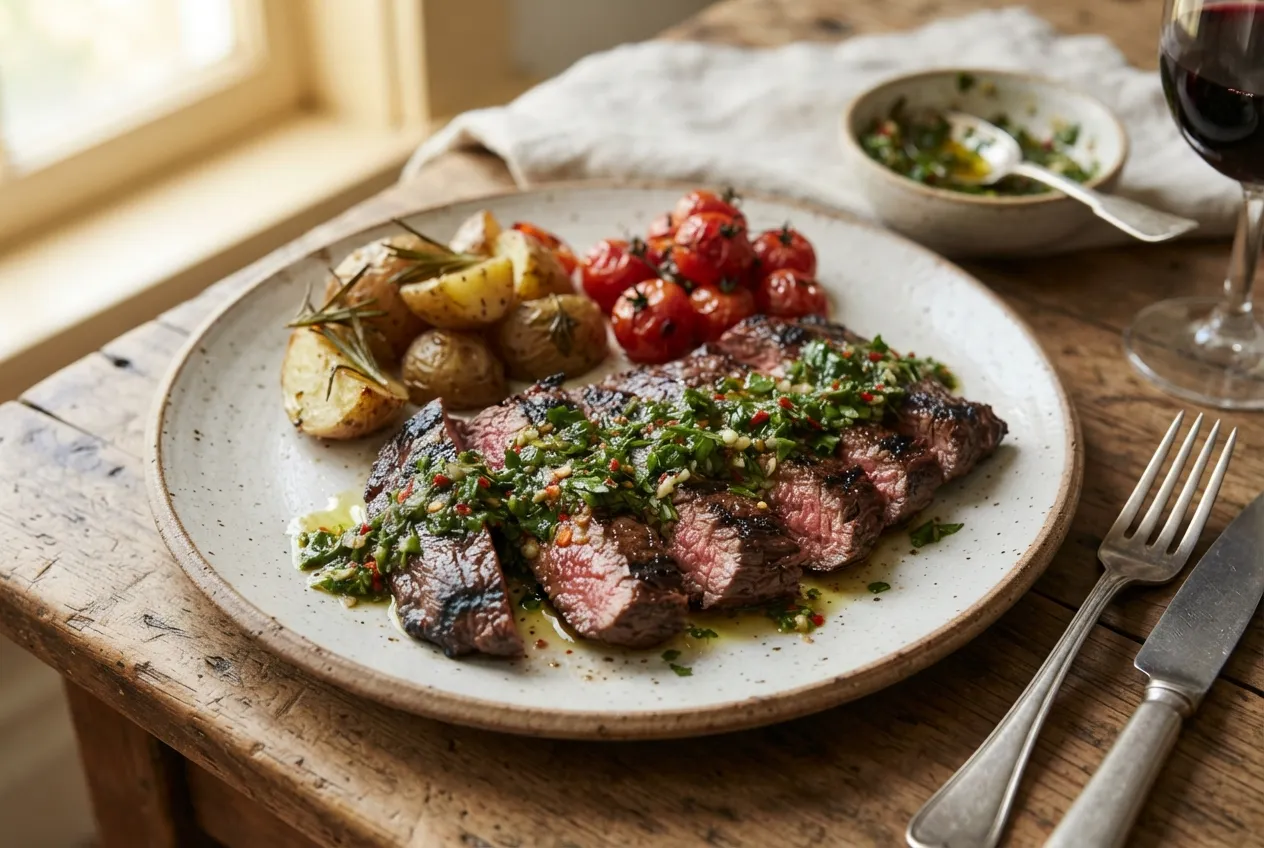 Chimichurri verde con perejil, cilantro y ajo para carnes