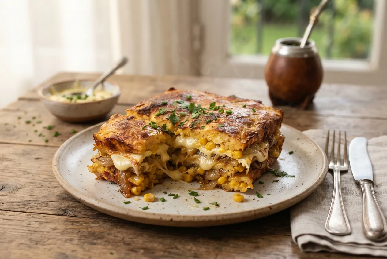 Chipa guazú milhojas con queso para la merienda