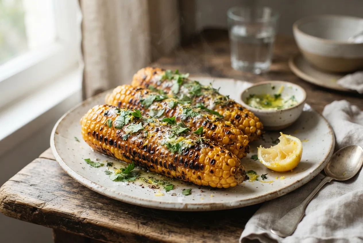 Choclos grillados con manteca de hierbas y limón
