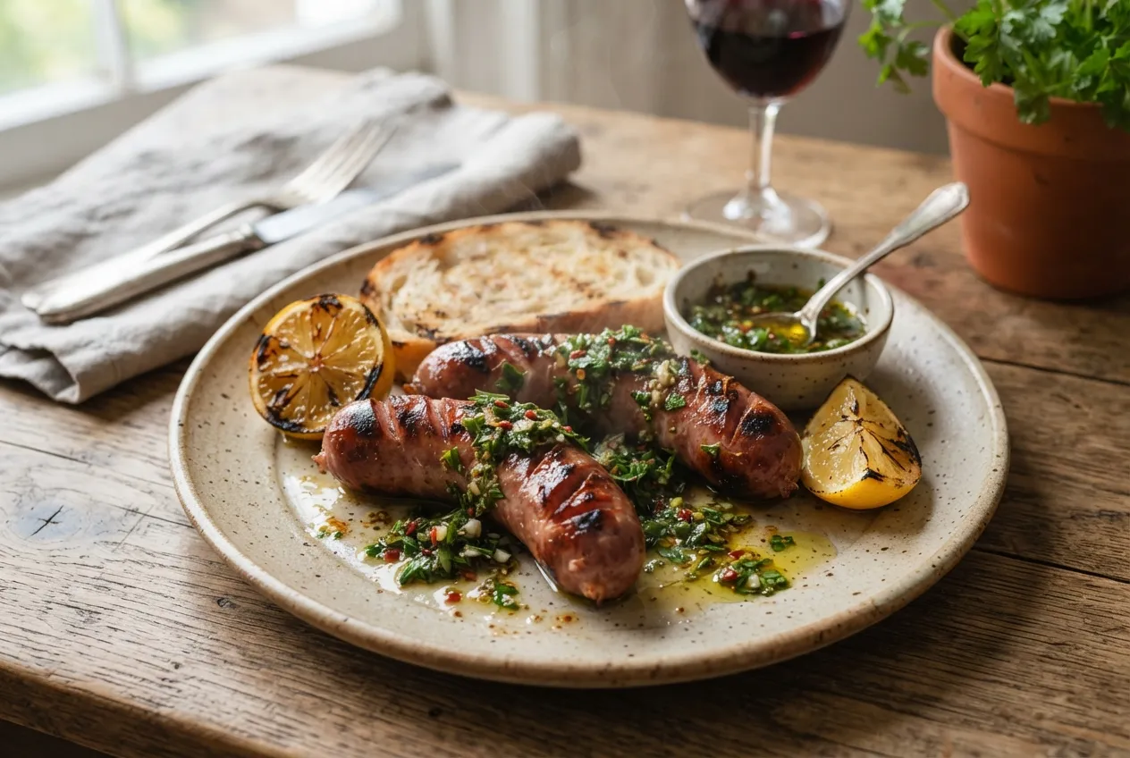 Chorizo a la parrilla con chimichurri casero