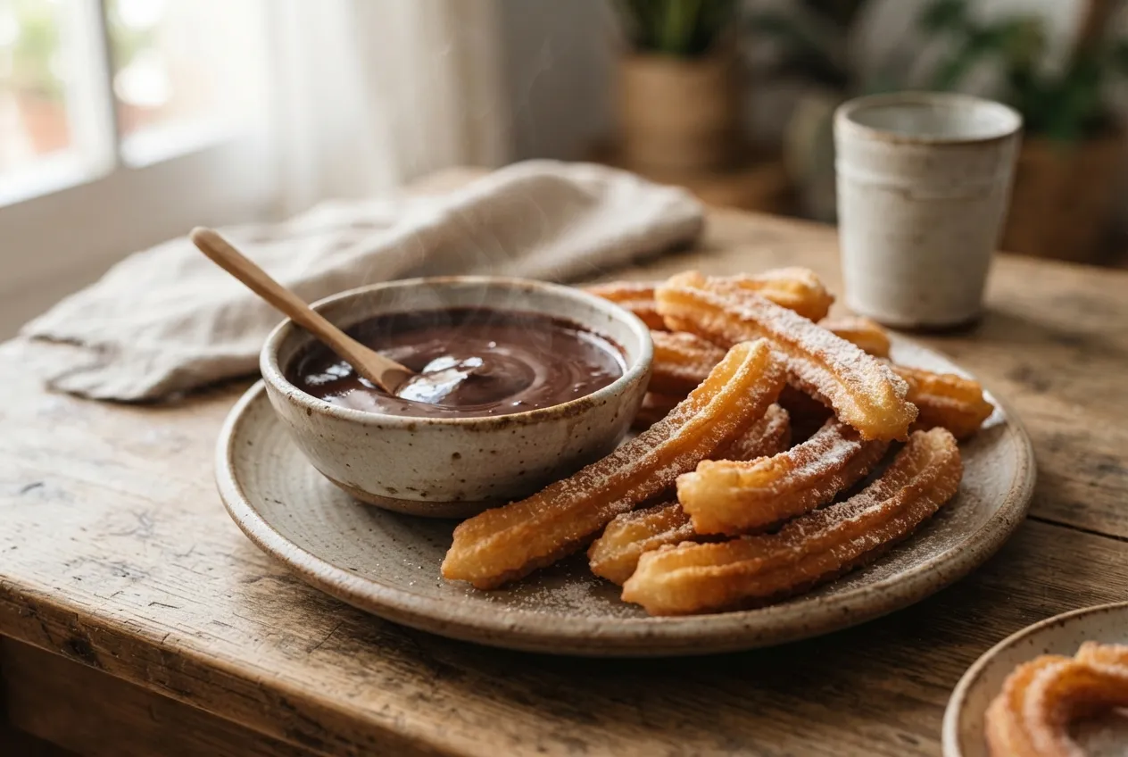 Churros caseros con chocolate para mojar
