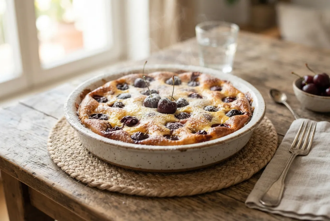 Clafoutis de cerezas para postre liviano y casero