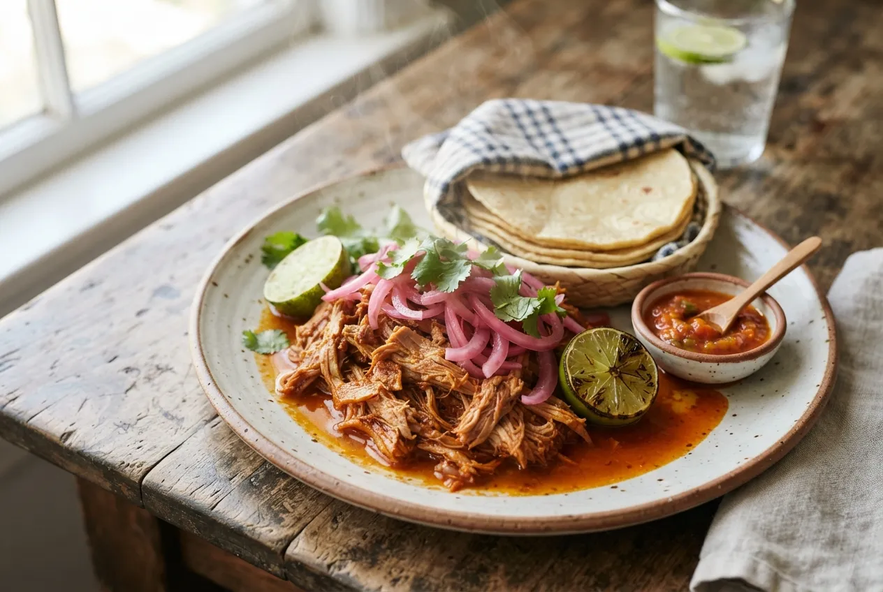 Cochinita pibil al estilo mexicano con achiote y naranja
