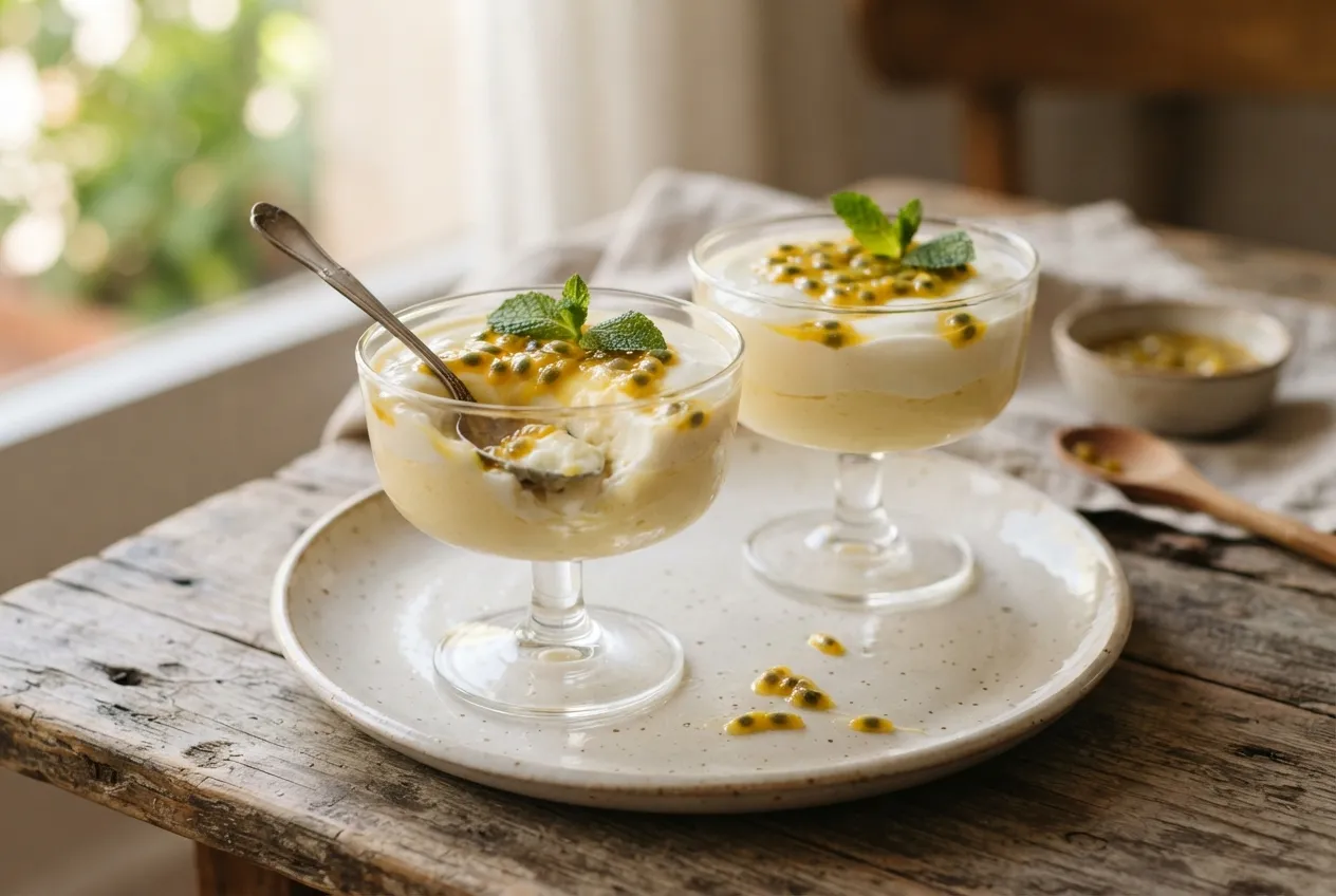 Copas de mousse de maracuyá y yogurt natural
