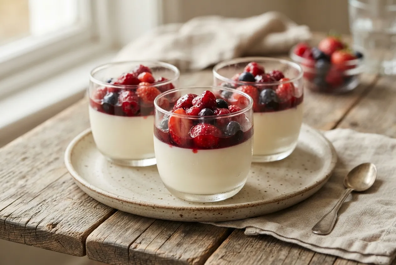 Copas de panna cotta con salsa de frutos rojos