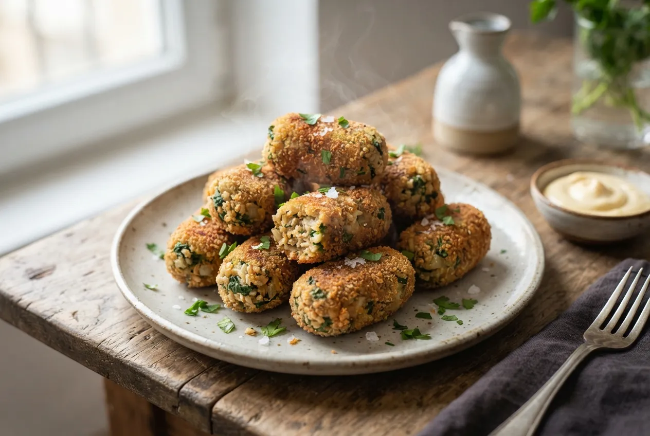 Croquetas de arroz integral y espinaca caseras