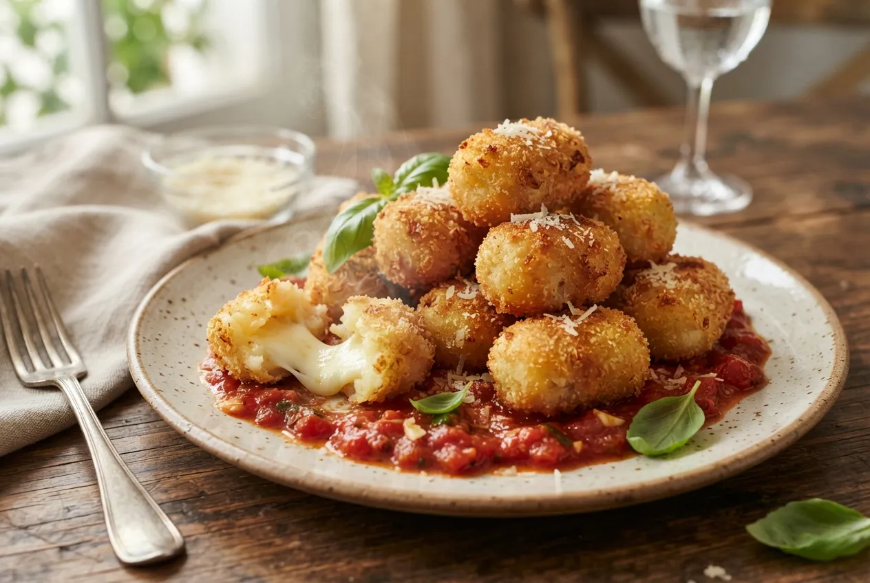 Croquetas de papa y muzzarella con salsa de tomate casera