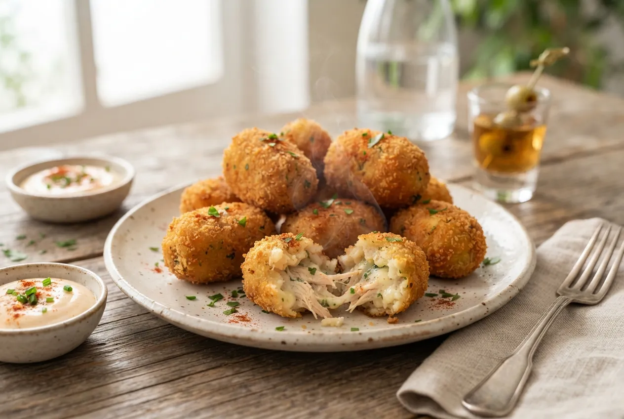 Croquetas de pollo con queso y especias para el aperitivo