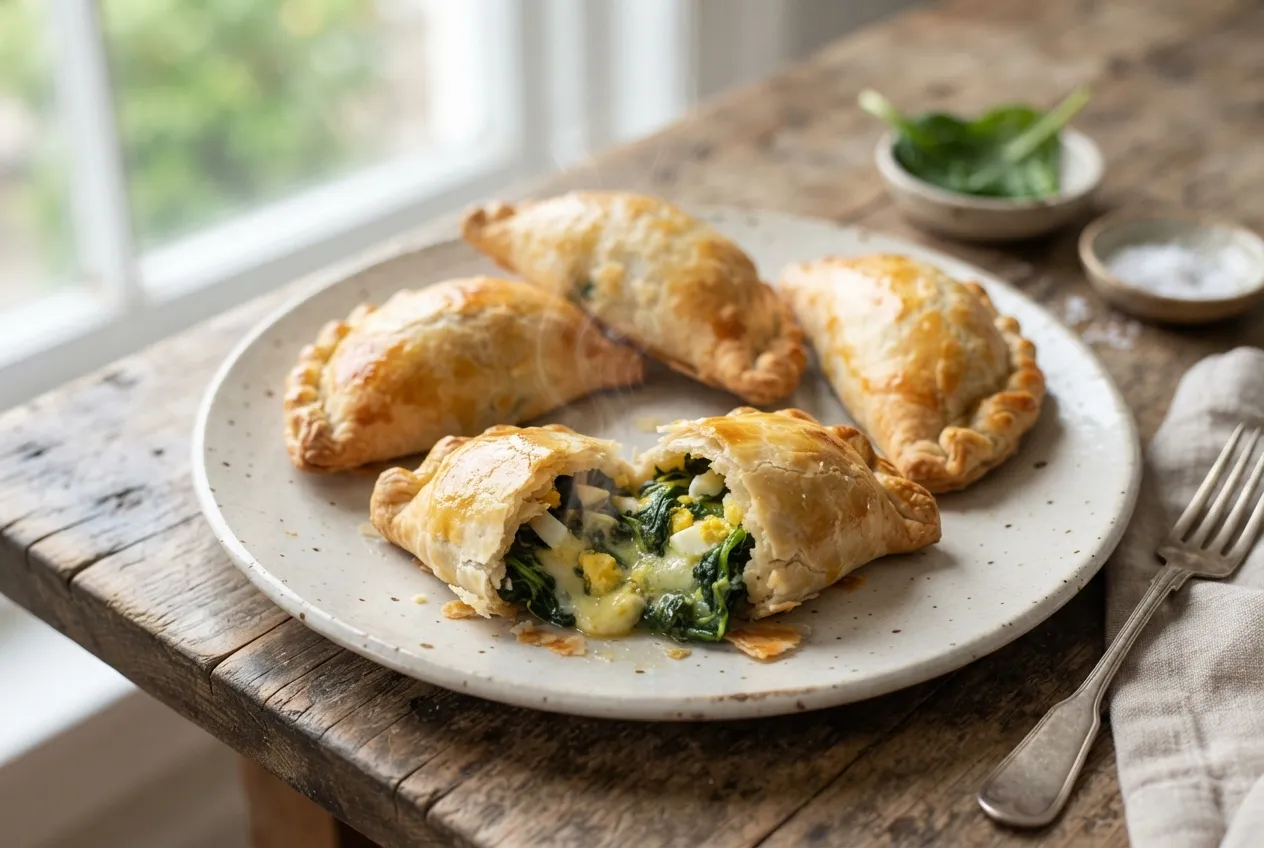 Empanadas de espinaca, queso y huevo duro