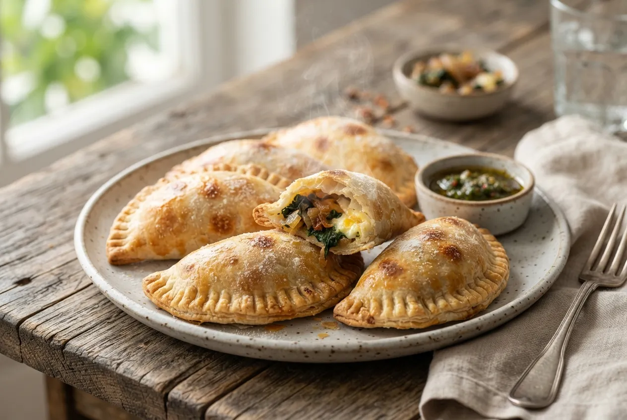 Empanadas vegetarianas de espinaca y queso para horno