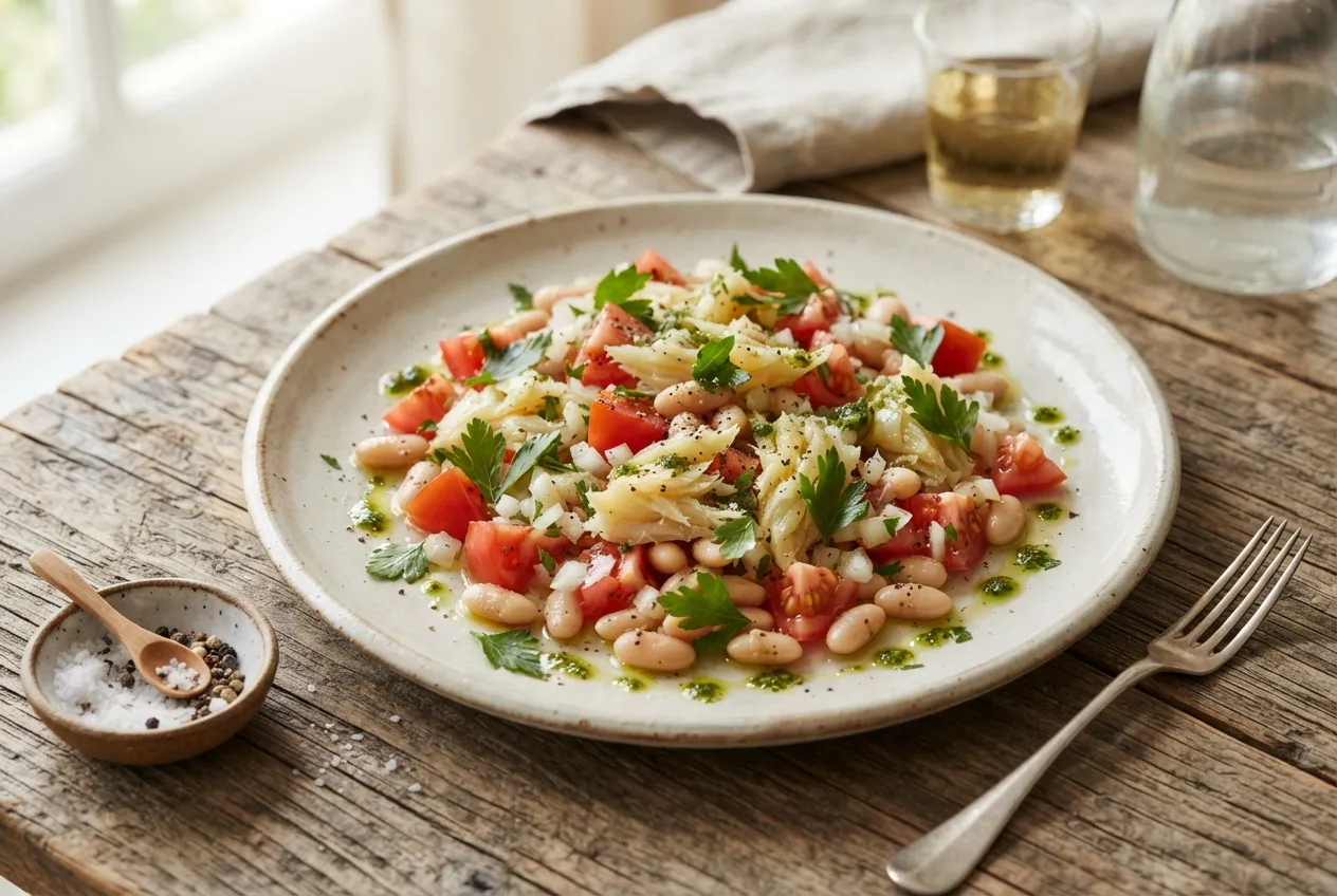 Empedrat catalán con bacalao, tomate y cebolla