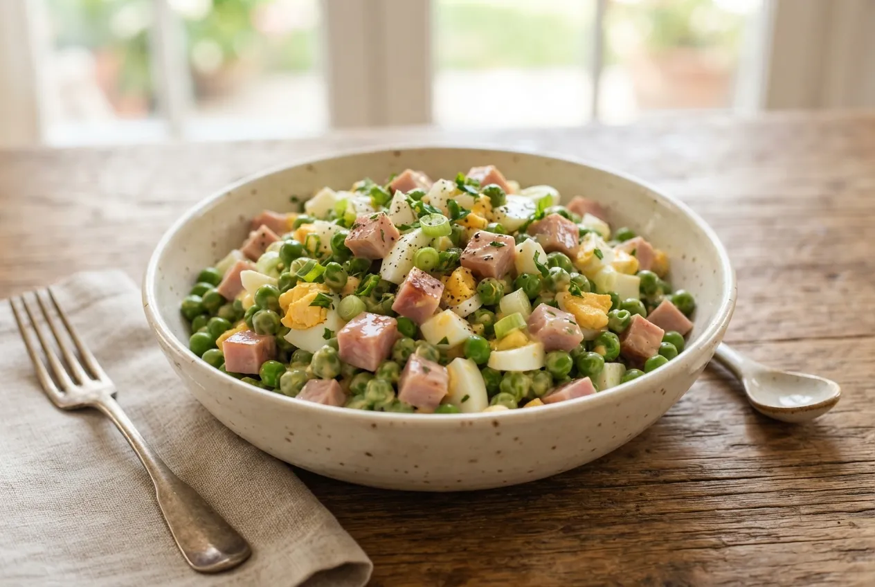 Ensalada de arvejas, jamón y huevo para verano