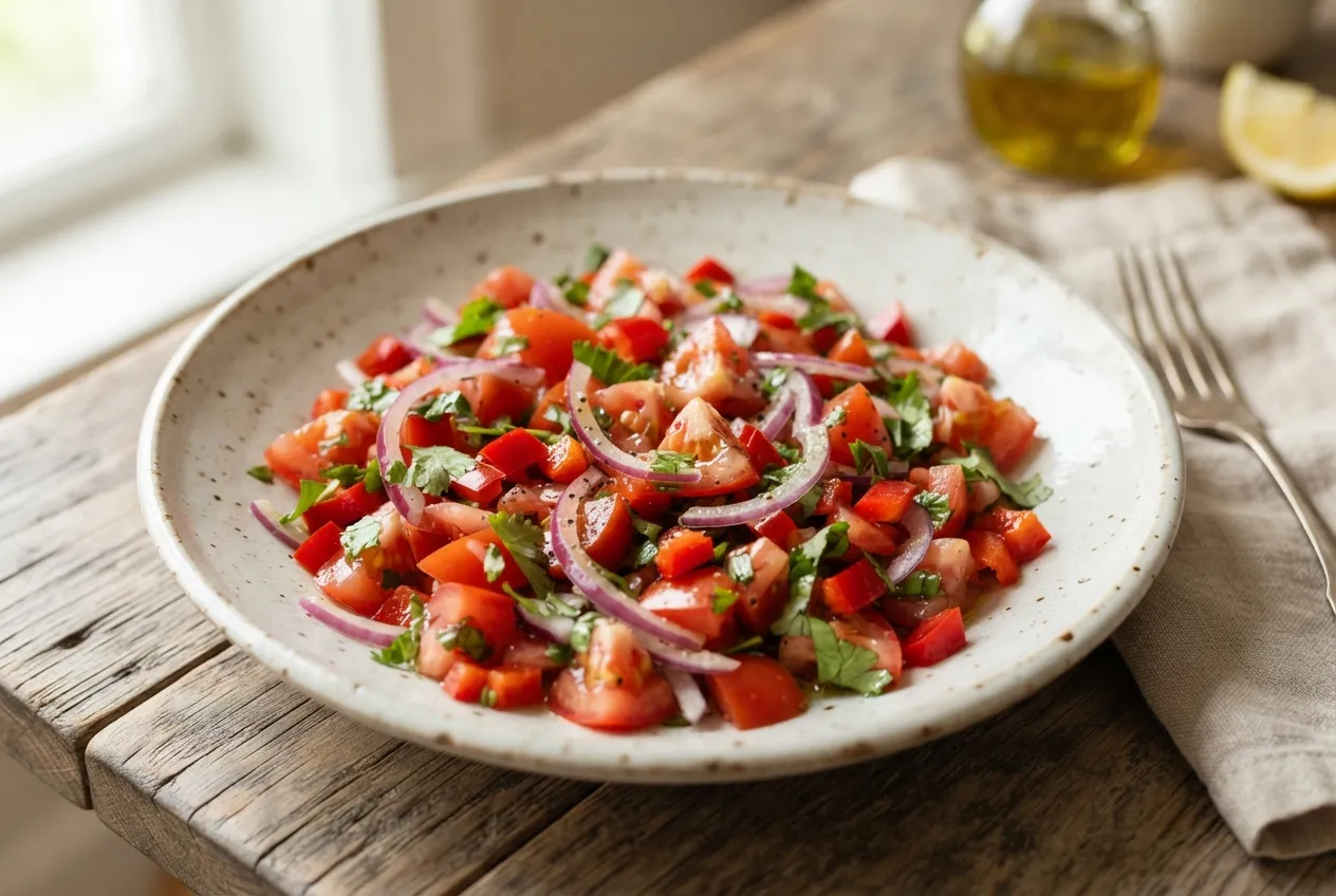Ensalada criolla con tomate, cebolla y pimiento
