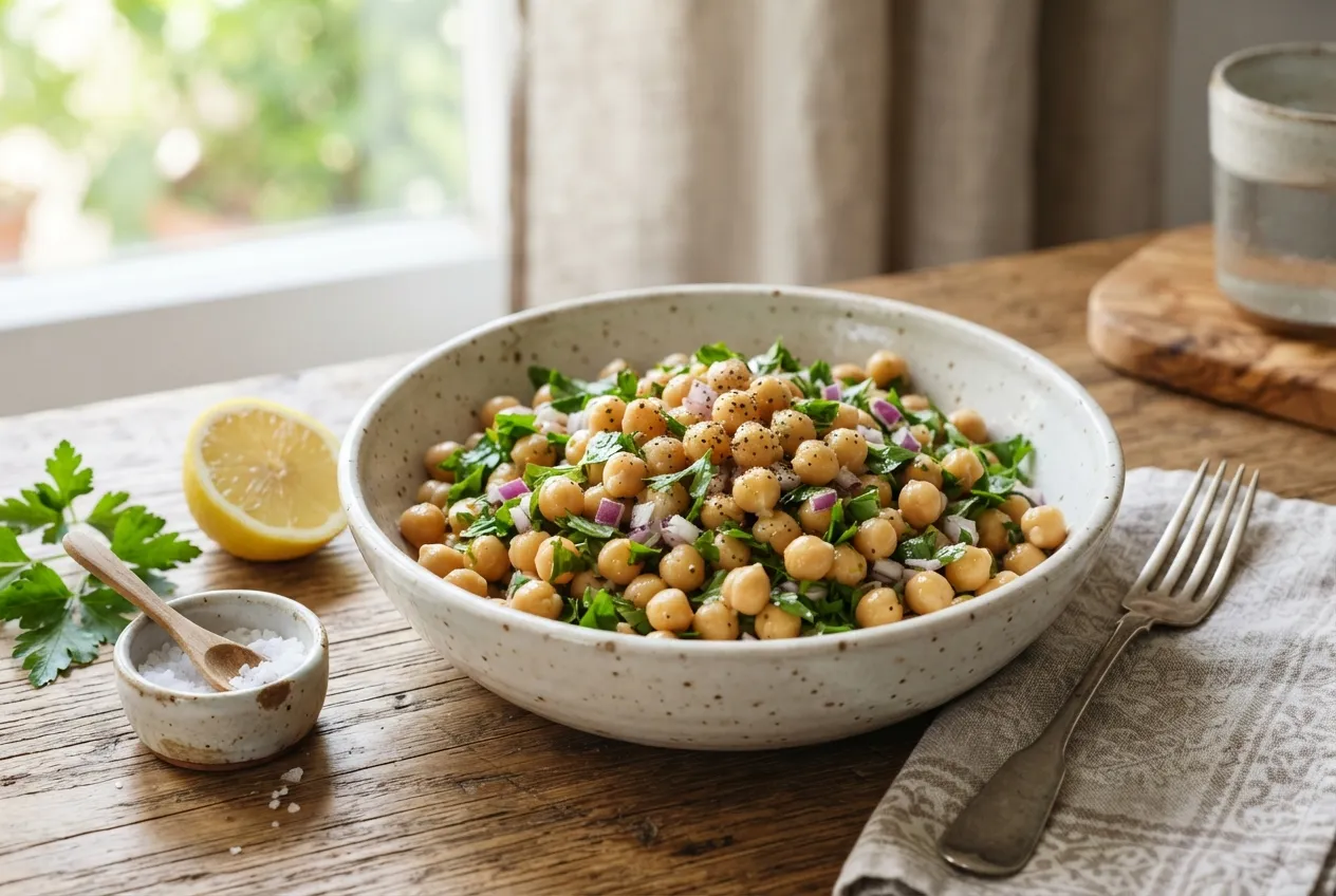 Ensalada fresca de garbanzos con perejil y limón