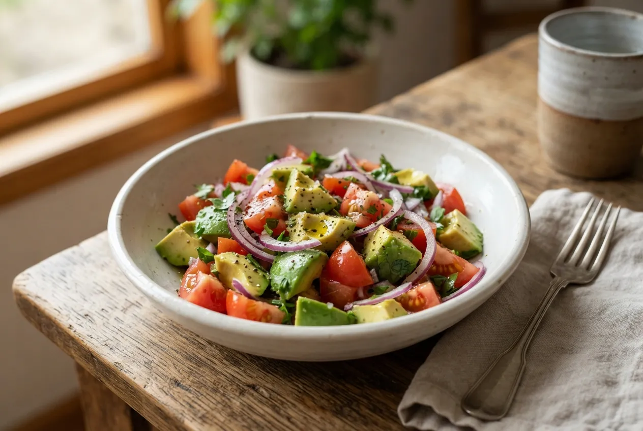Ensalada de palta, tomate y cebolla para el verano