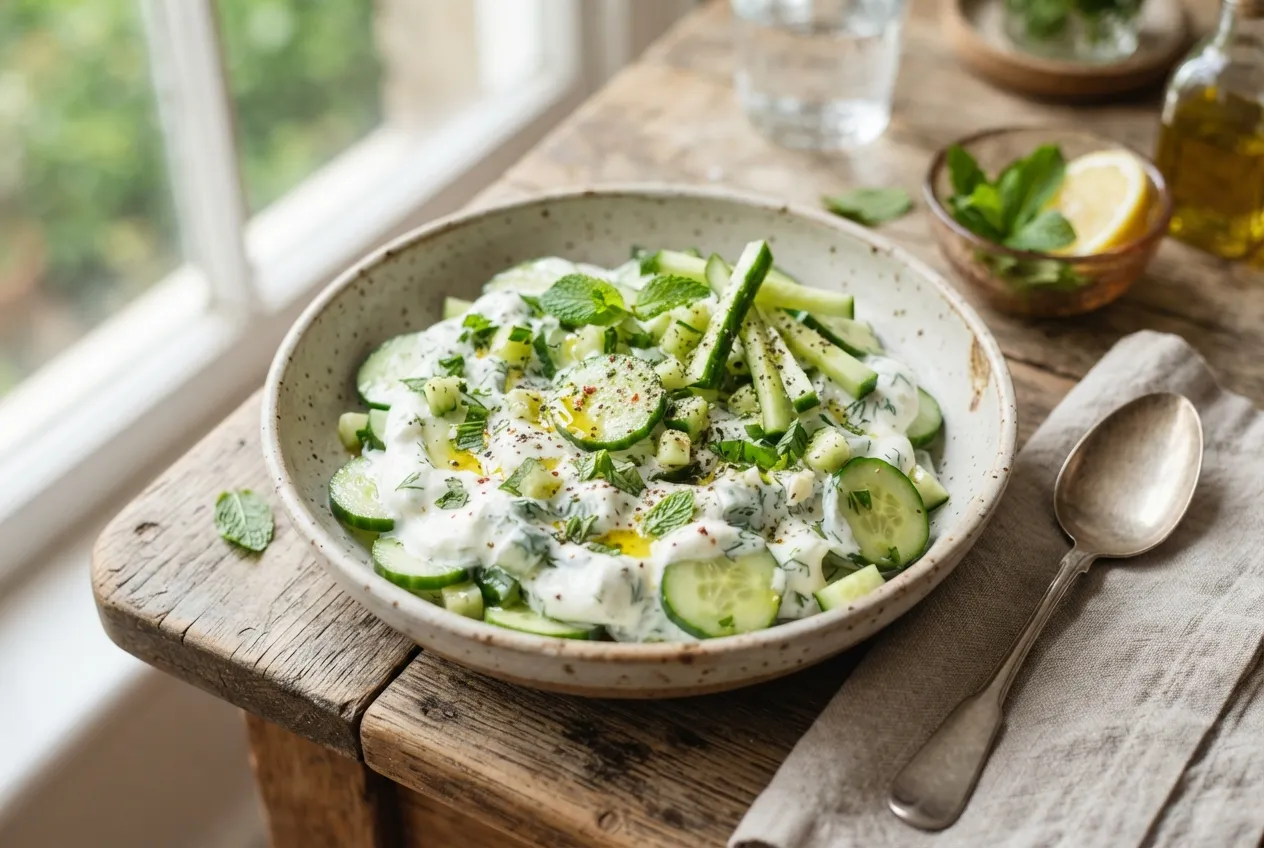 Ensalada de pepino, yogurt y menta para el verano